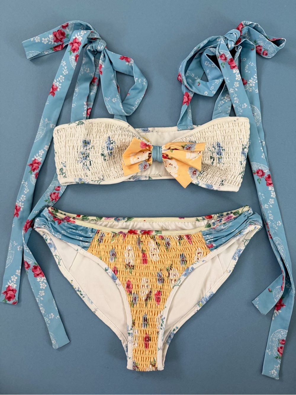 LoveShackFancy Multi Ditsy Bikini Set Floral Smocked Bow Swimsuit